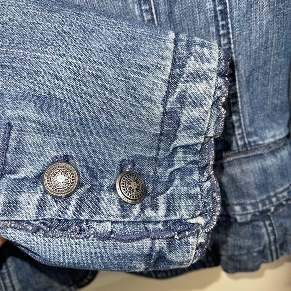 Tommy Hilfiger Vintage Denim Jacket Cropped Scalloped Puff Sleeve M - Picture 7 of 15